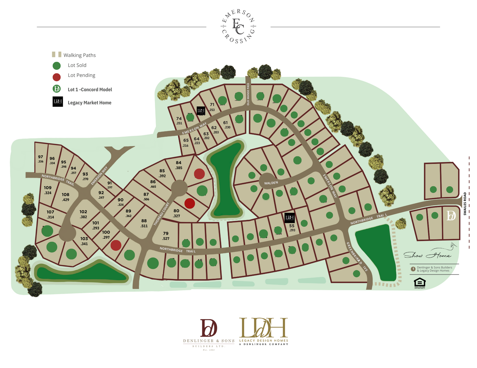 A map of a residential area with lots of houses and trees