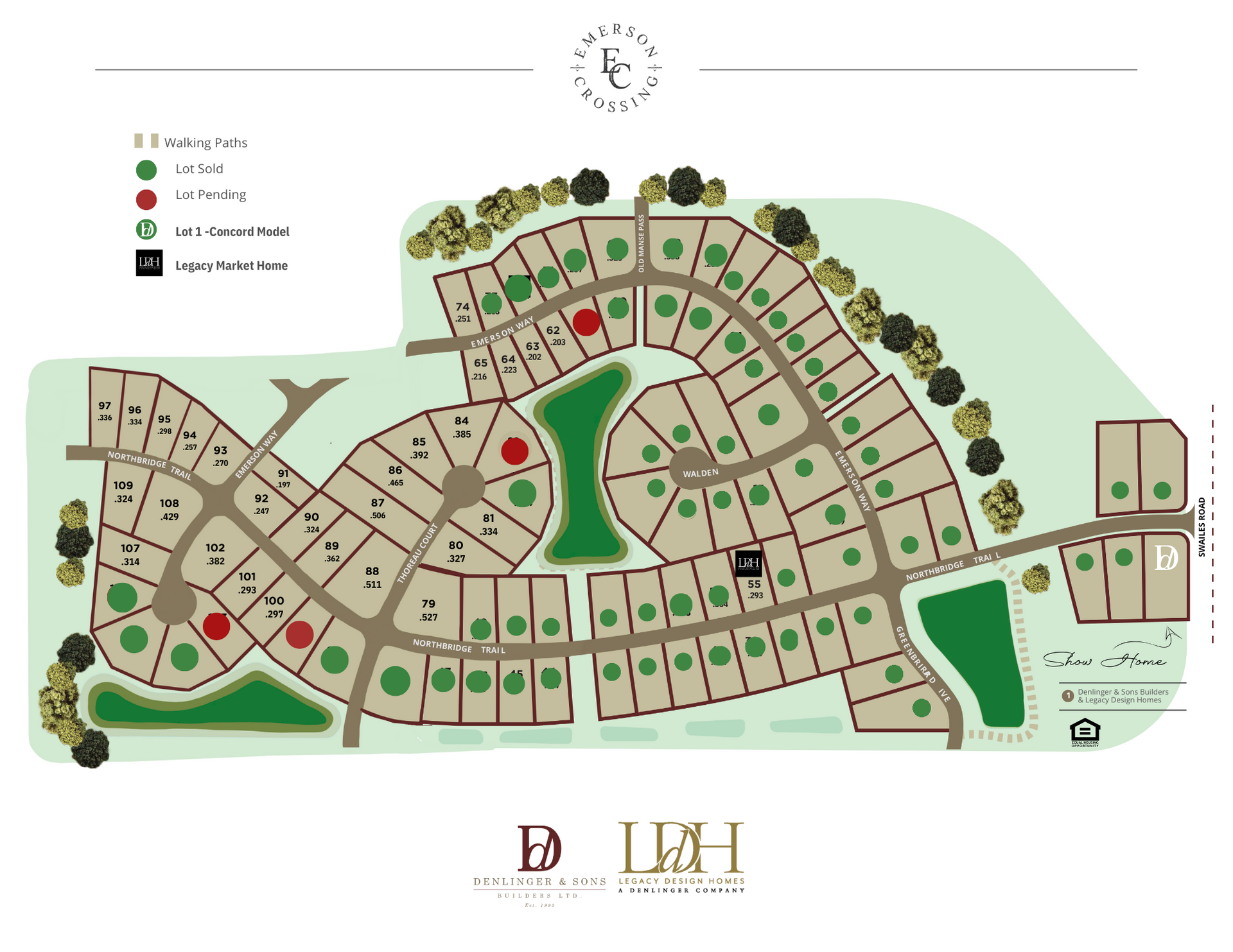 A map of a residential area with lots of houses and trees