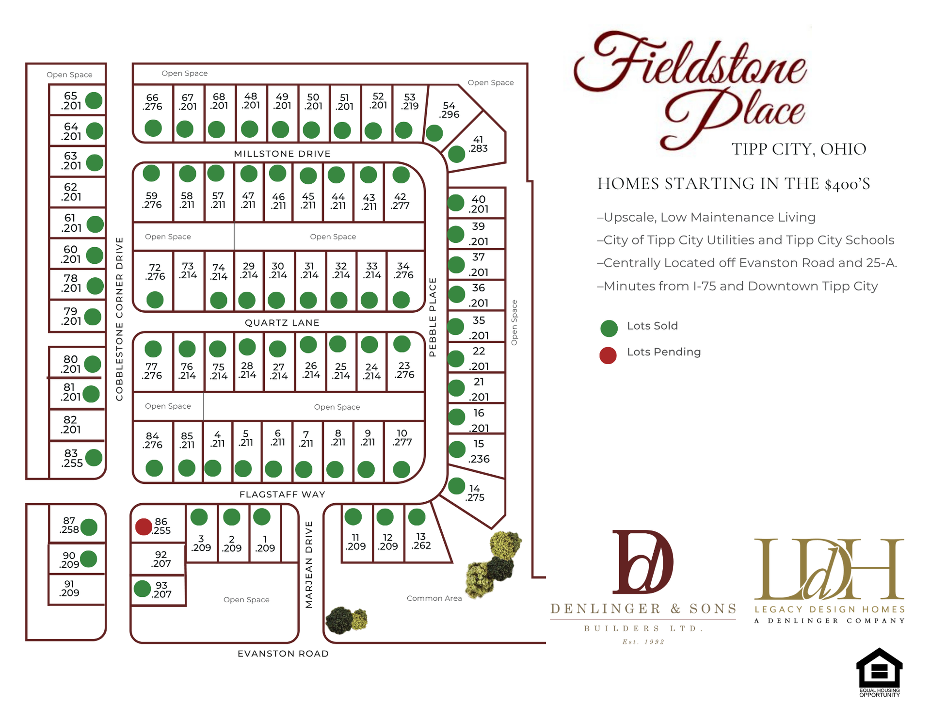 A map of a residential development called fieldstone place