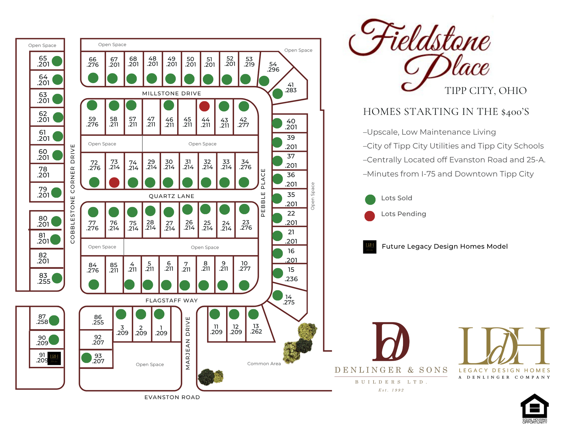 A map of a residential development called fieldstone place