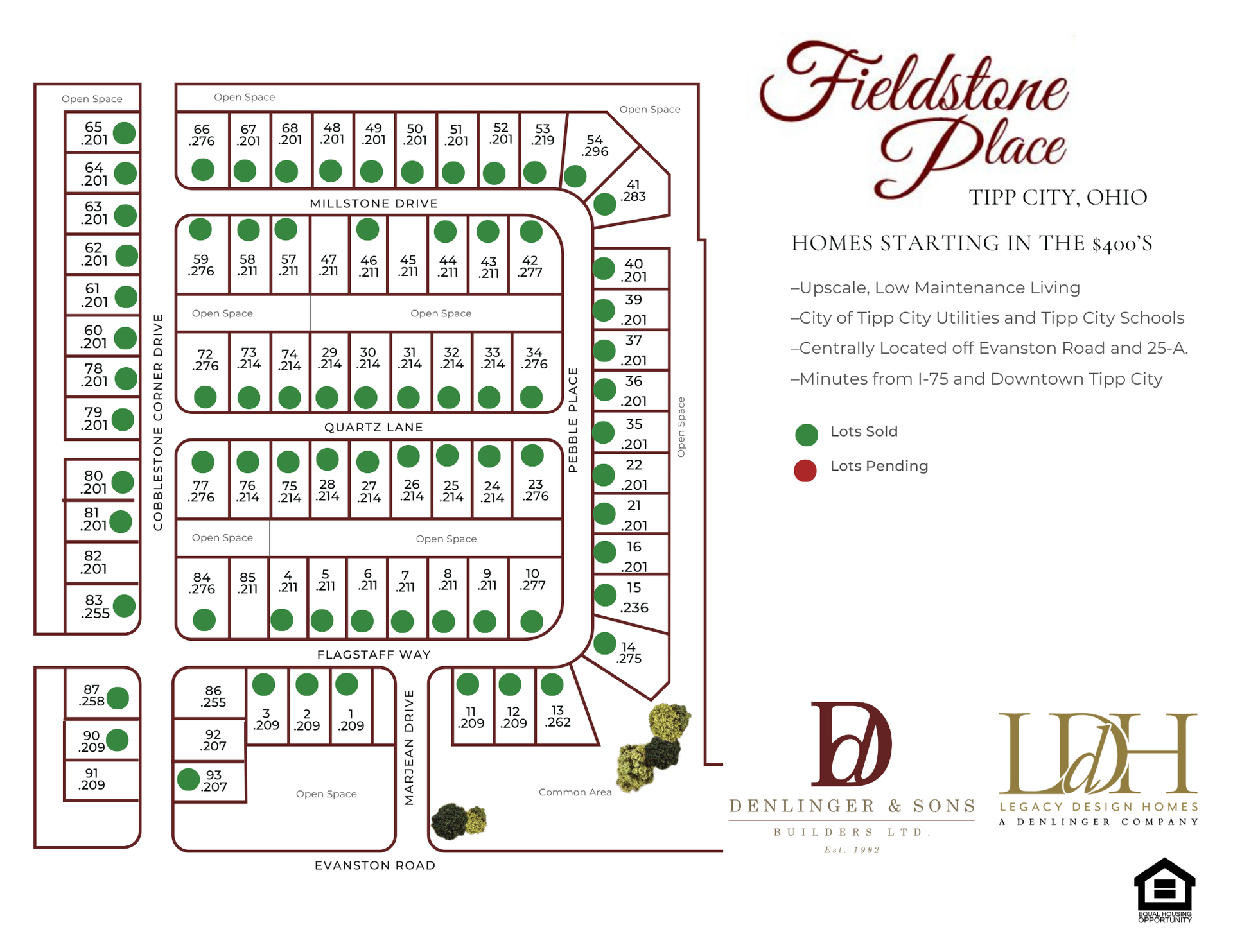 A map of a residential development called fieldstone place