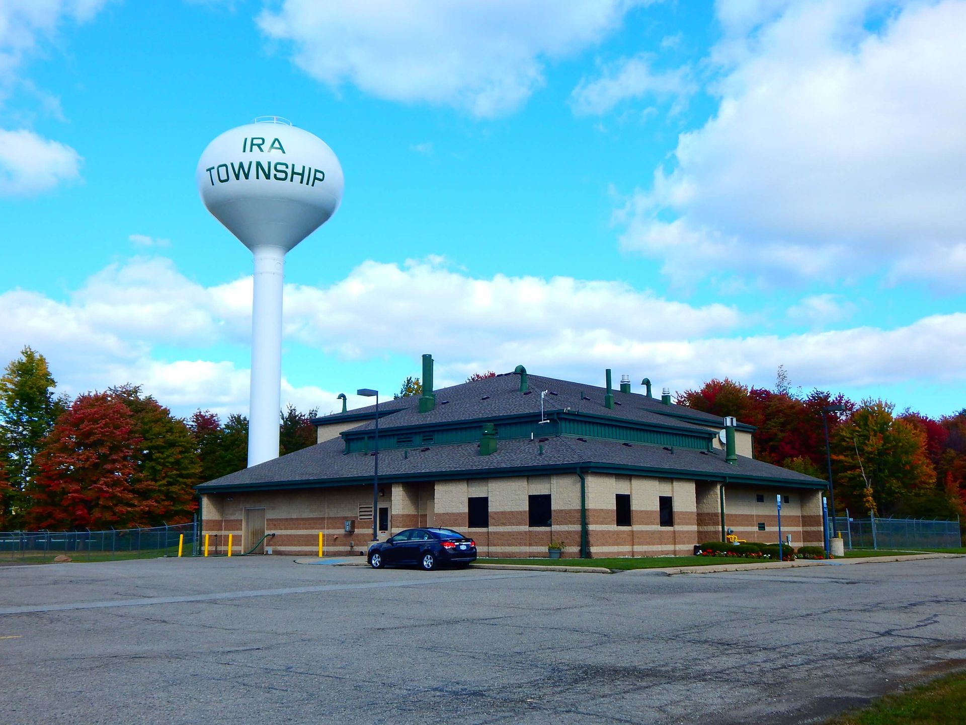 A water tower with Ira Township written on it.