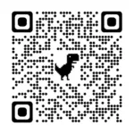 A qr code with a dinosaur on it on a white background.