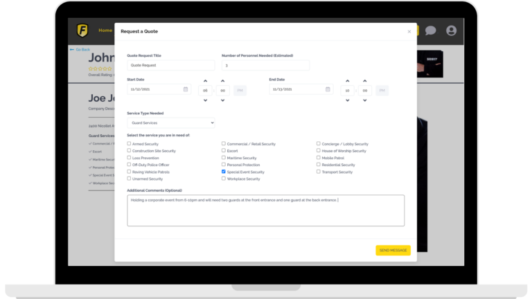 Laptop screen with a form for entering business details.