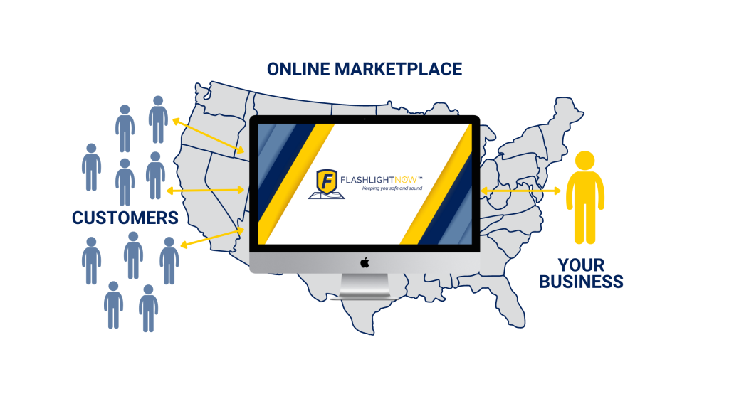 Desktop and laptop screens displaying a security services website.
