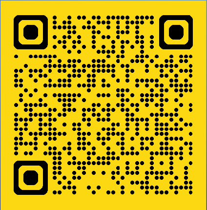QR code on a yellow background, containing black square and dot pattern.