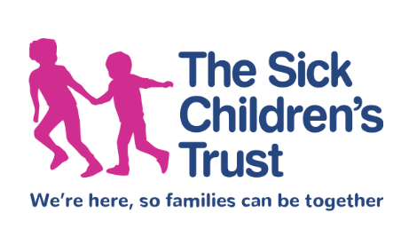 The logo for the sick children 's trust shows two children holding hands.
