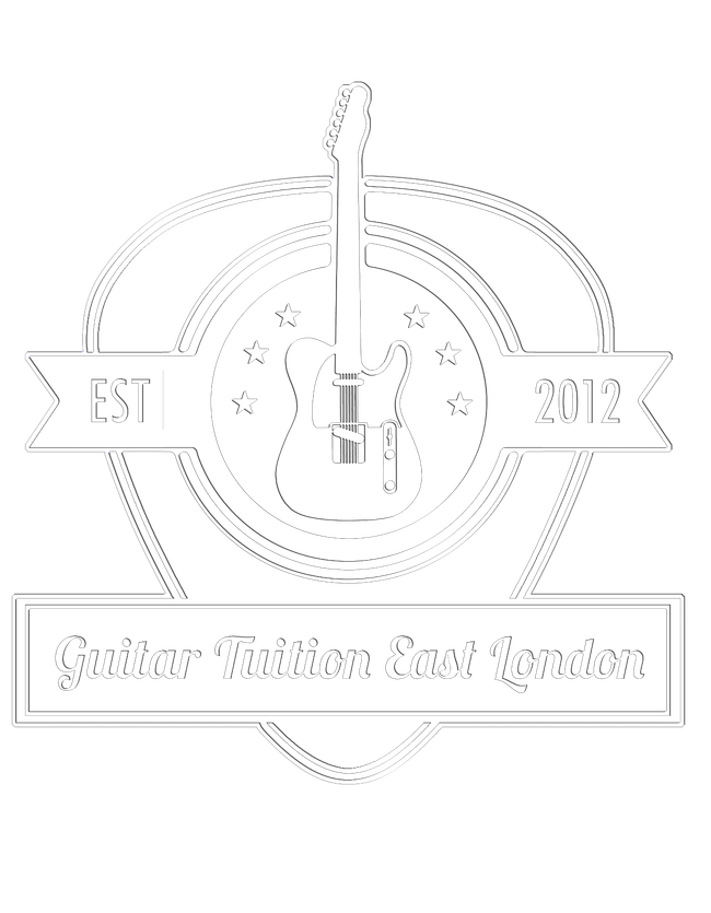 A black and white logo for a guitar festival in london.