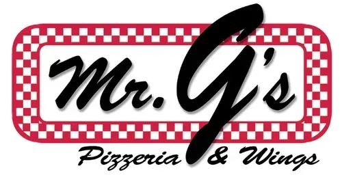 Mr. G's Pizzeria & Wings logo with a red and white checkerboard border around the text.