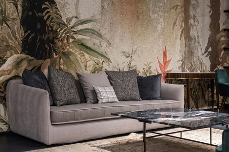A living room with a couch and a coffee table