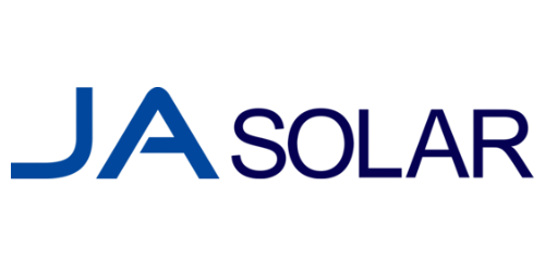 A blue and white logo for ja solar on a white background.