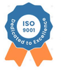 Ein blaues Band mit der Aufschrift „ISO 9001 steht für Exzellenz“