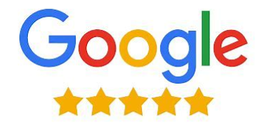 Ein Google-Logo mit fünf Sternen auf weißem Hintergrund.