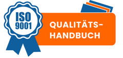 Ein ISO 9001 Qualitätshandbuch-Logo mit einem blauen Band