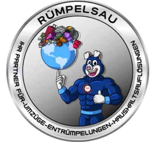 Ein Logo für Rumpelsau zeigt einen Hasen, der einen Ballon hält