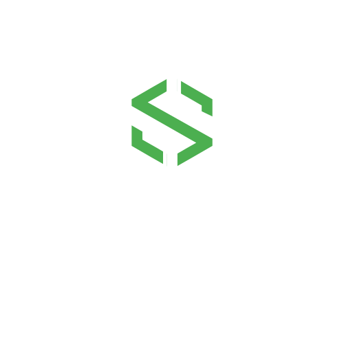 A green and white logo on a white background.