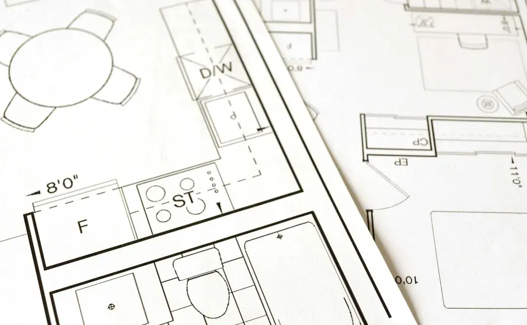 A black and white drawing of a house with the letter f on it