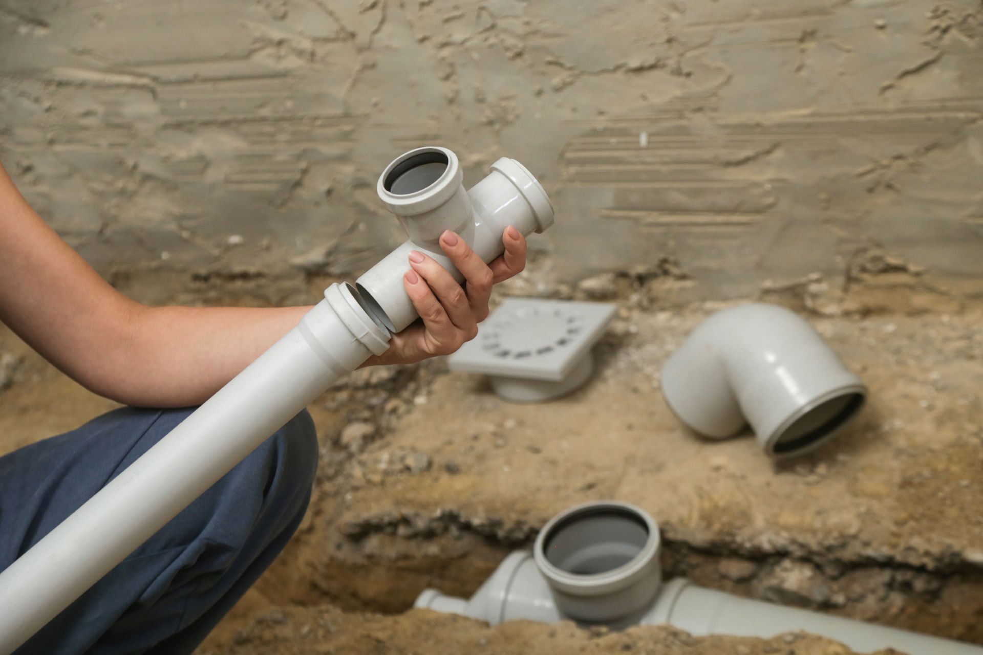 Person holding plumbing pipes