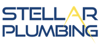A blue and yellow logo for stellar plumbing