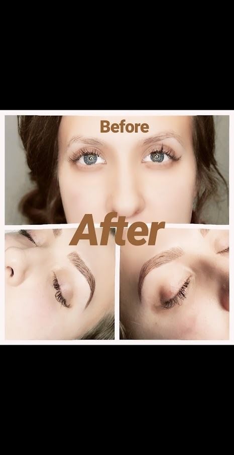 Before and after photos of a person's eyebrows; the 