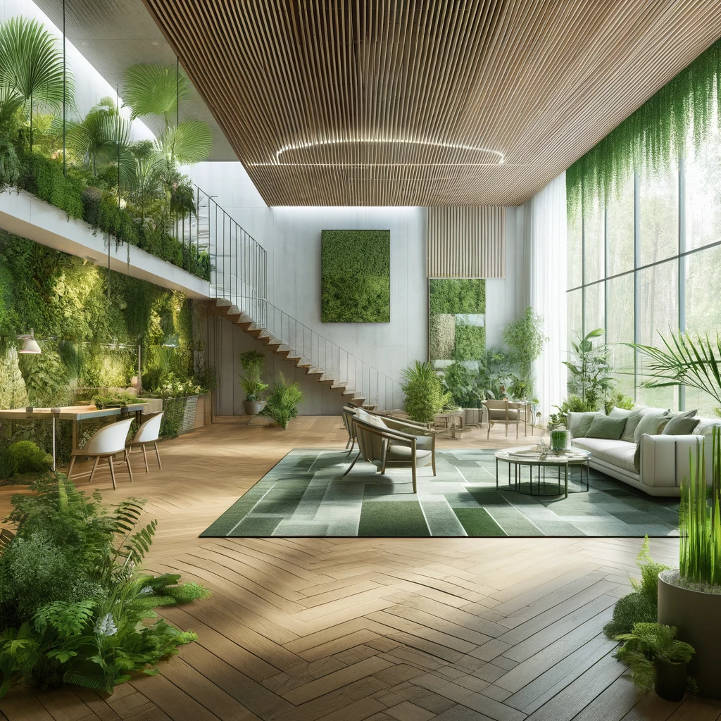 Interno arredato in stile biophilic design