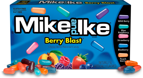 a box of mike & ike berry blast chewy berry flavored candy