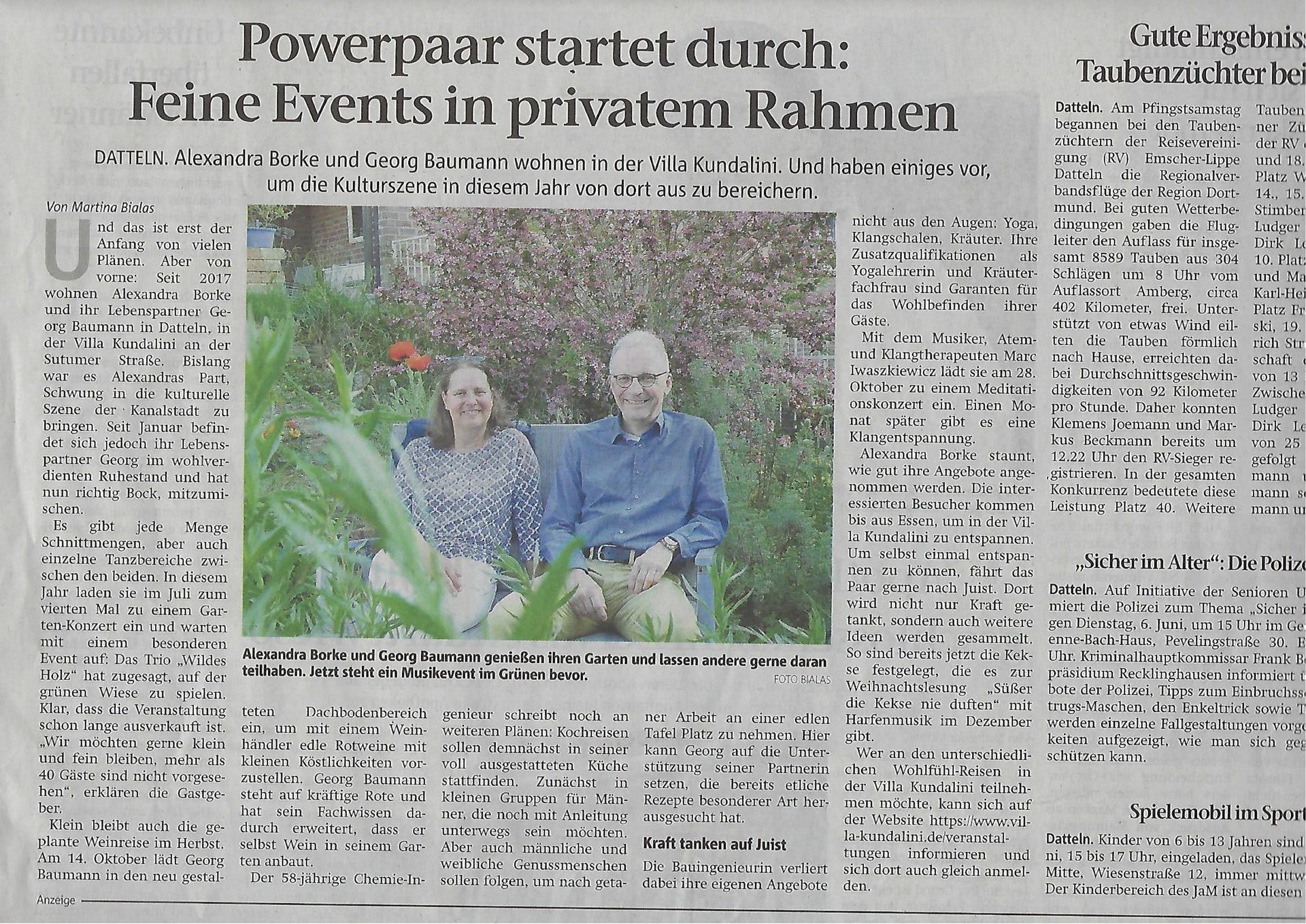 Bericht über die Villa Kundalinii in der Dattelner Morgenpost am 06.06.23