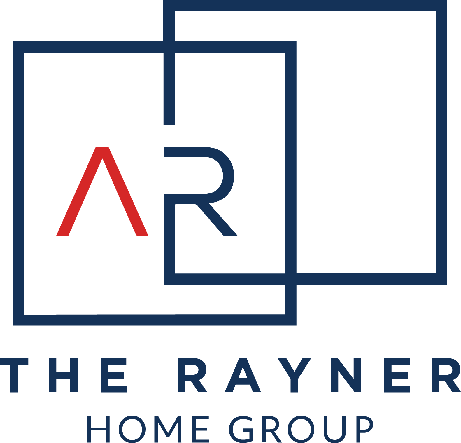 The logo for the rayner home group is blue and red.