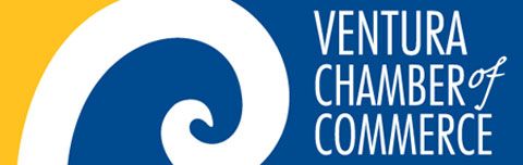 a blue and yellow logo for the ventura chamber of commerce