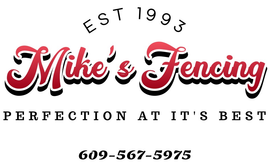 Mike's Fencing logo with red and black text, 
