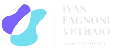 Logo per Ivan Fagnoni Vetraio, caratterizzato da una forma astratta blu e ciano accanto al nome dell'azienda e alla descrizione del servizio.