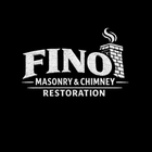 Fino Masonry & Chimney Restoration logo with chimney graphic and distressed white text on black background.