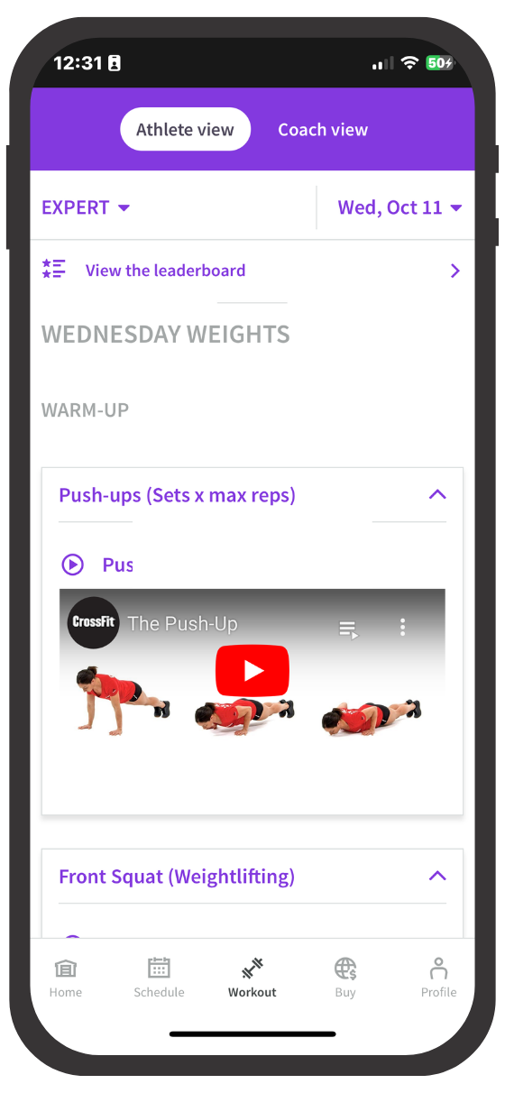 Wodify workout of the day in mobile app