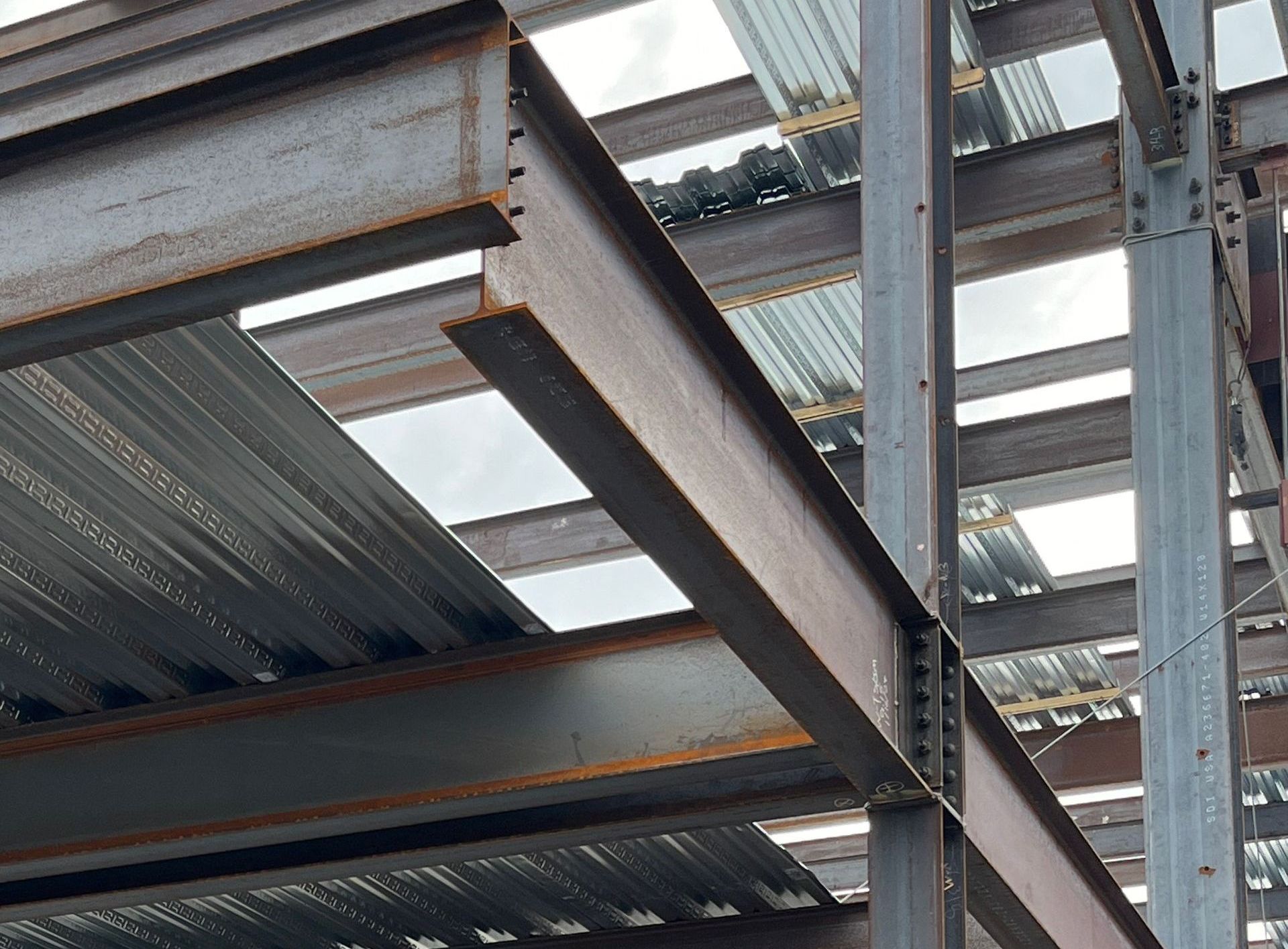 I beams welded together as part of office building construction