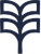 A dark blue, stylized graphic of a plant or tree with two sets of symmetrical, arching leaves branching off a central stem.
