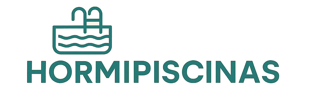 Logotipo para Hormipiscinas: un ícono de piscina y un texto en color verde azulado.