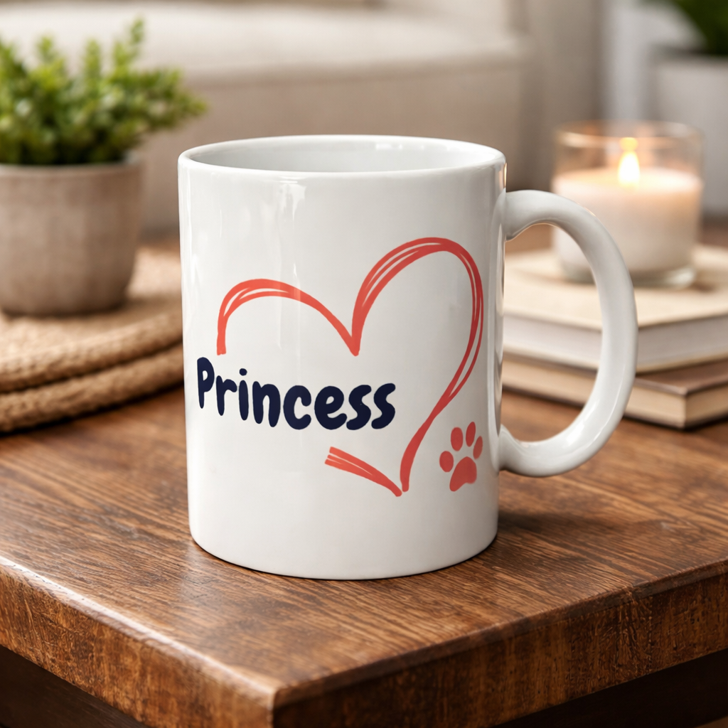 Personalized pet memorial mug with name Benji and paw print