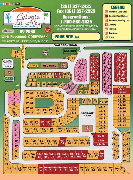 A map of the colonia del rey campground