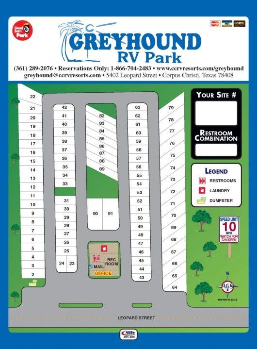 A map of a rv park called greyhound rv park