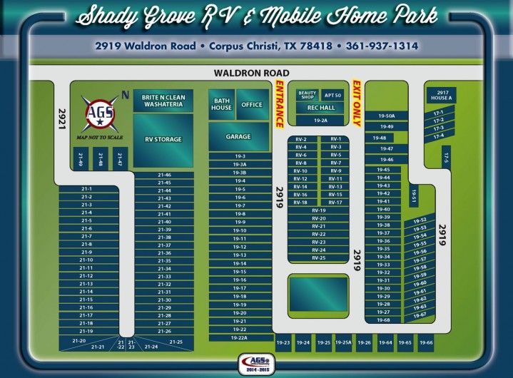 A map of shady grove rv and mobile home park