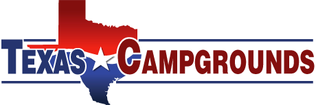 A logo for texas campgrounds with a texas flag on it