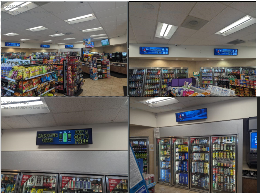 Digital menu boards in a retail store.