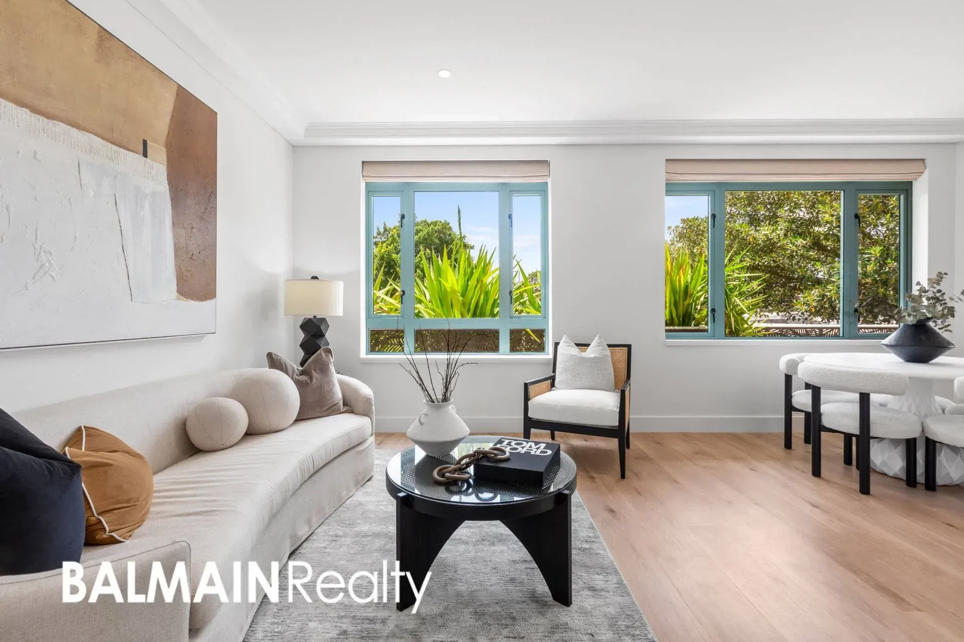 Living Room With White Walls, Tan Sofa, Black Coffee Table — ATH Projects in Drummoyne, NSW