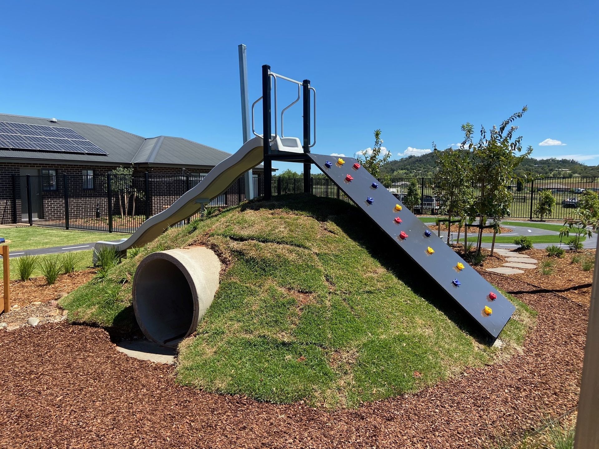 Playground Structure With a Slide, Climbing Wall, and Tunnel — ATH Projects in Moore Creek, NSW