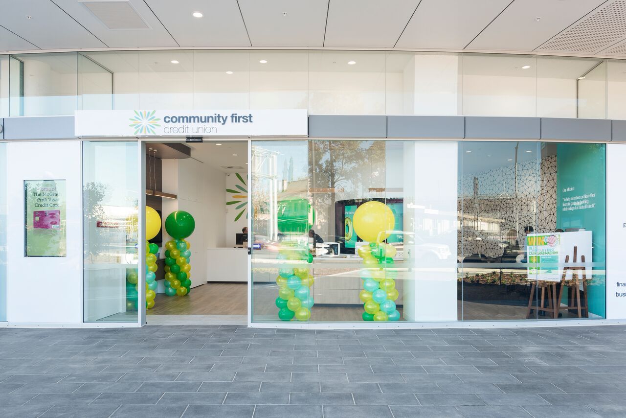 Exterior of Community First Credit Union With Balloon Decorations — ATH Projects in Kirrawee, NSW