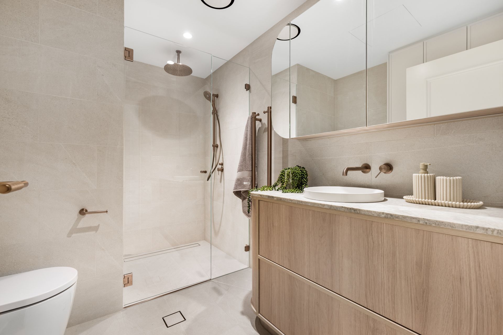 Modern Bathroom With Light Wood Vanity — ATH Projects in Drummoyne, NSW