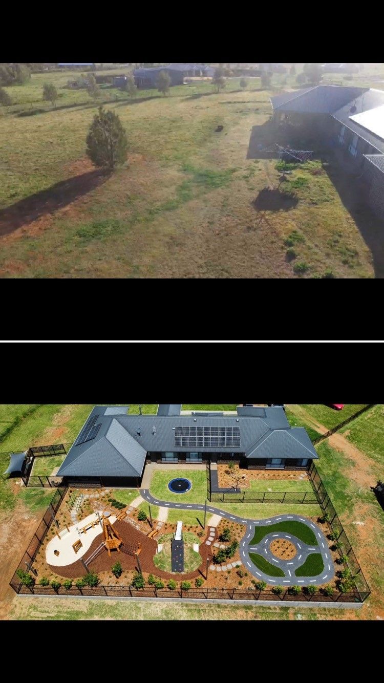 Before and After Aerial View: Barren Field Transformed Into a Playground — ATH Projects in Moore Creek, NSW