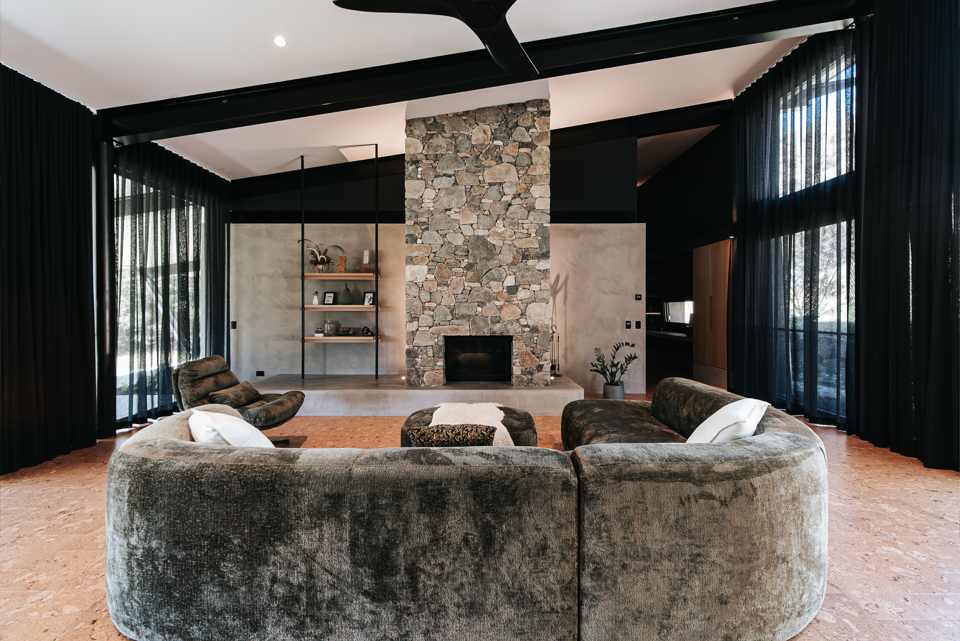 Living Room With Stone Fireplace — ATH Projects in Eerwah Vale, QLD
