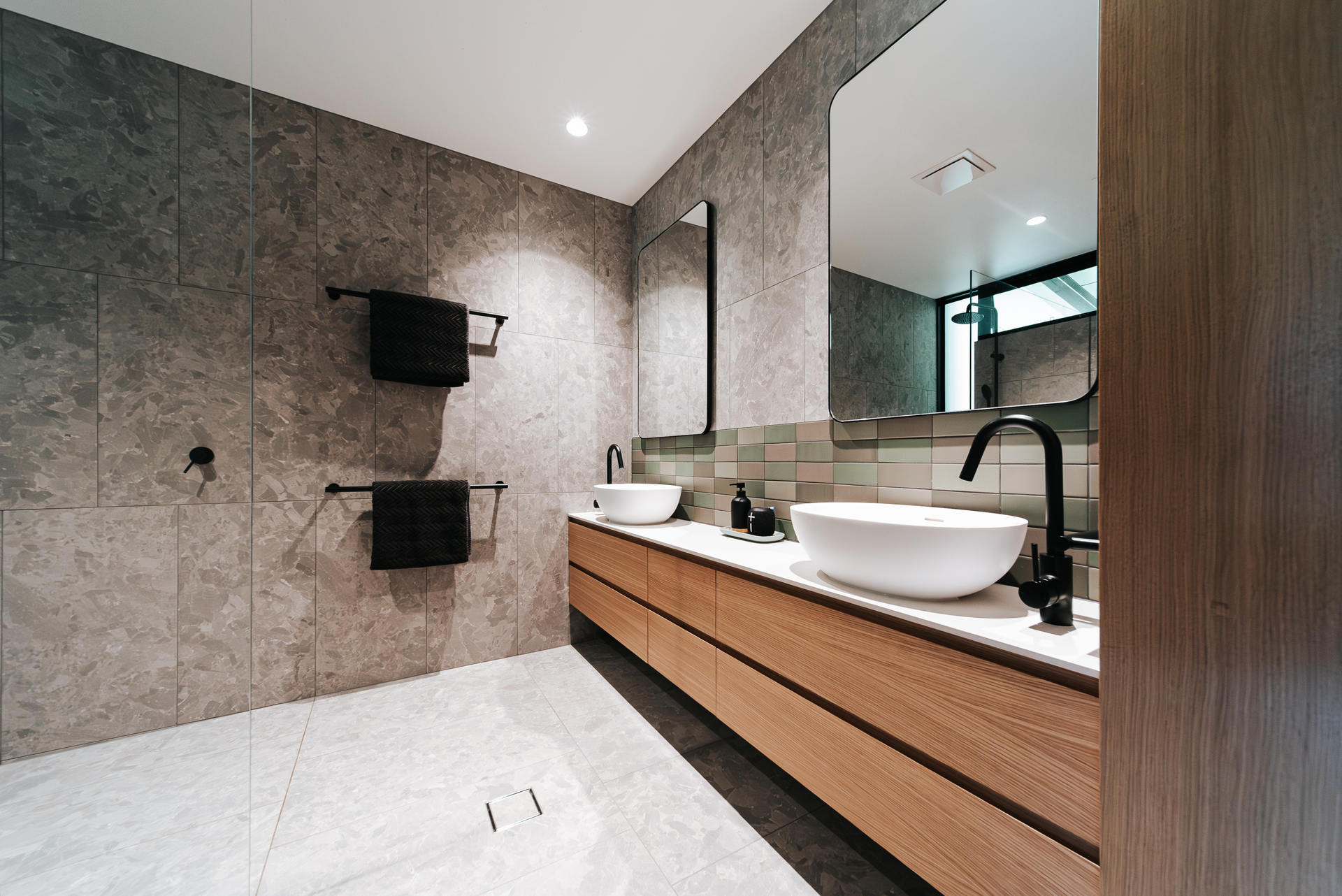 Modern Bathroom With Gray Stone Walls — ATH Projects in Eerwah Vale, QLD