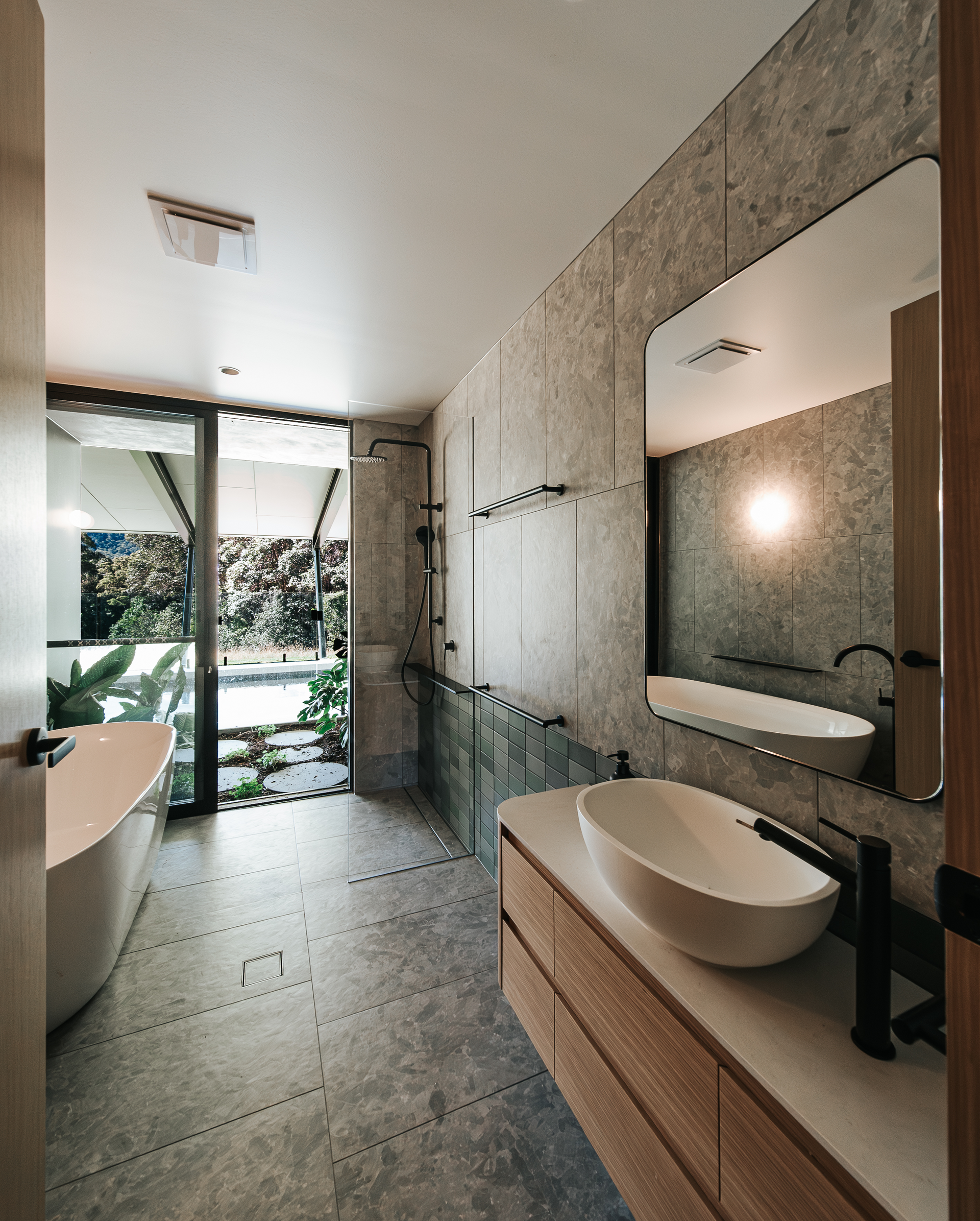 Modern Bathroom With Stone Tile Walls — ATH Projects in Eerwah Vale, QLD